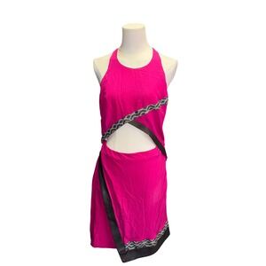 Thakoon Addition Pink Cut Out Mini Dress Leather Trim Geometric Accents Womens